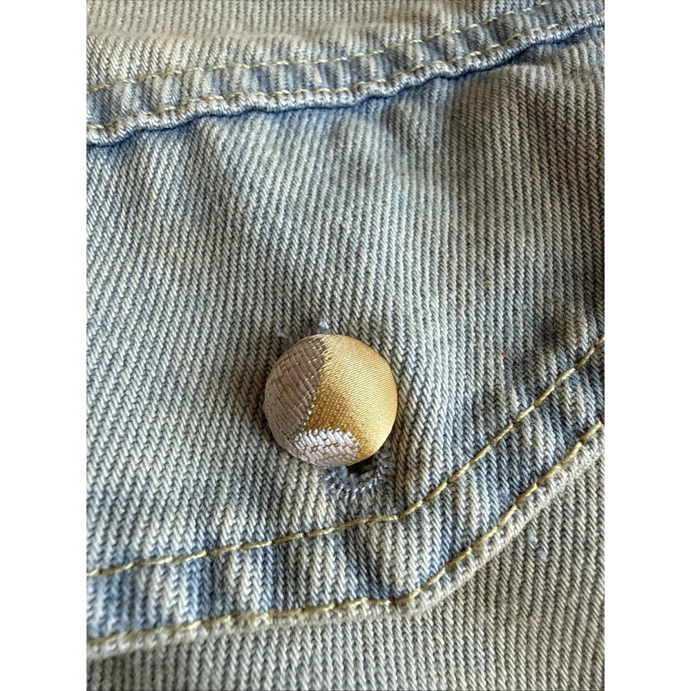 Denim Jacket With Floral Embellished Collar And Button Detail Women's Size M - Picture 11 of 12